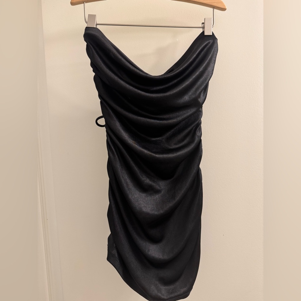 Black Ruched Bodycon Cowl Neck Dress